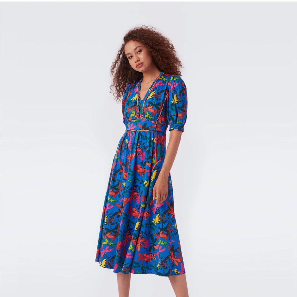 Diane Von Furstenberg Vibrant Blue Floral Midi Dress